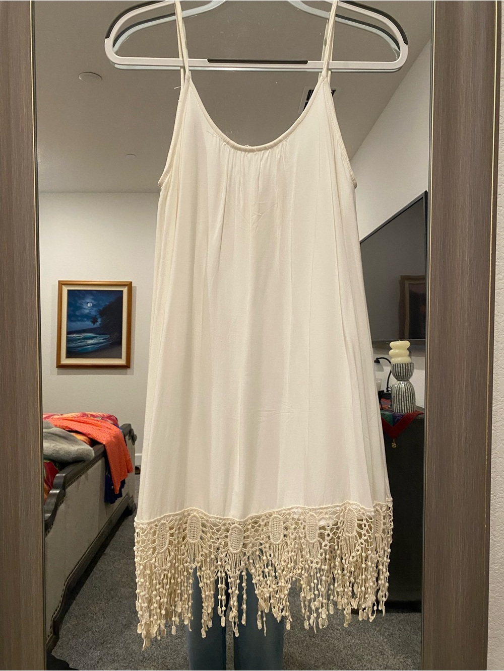 JEM Cream Fringe Slip Dress